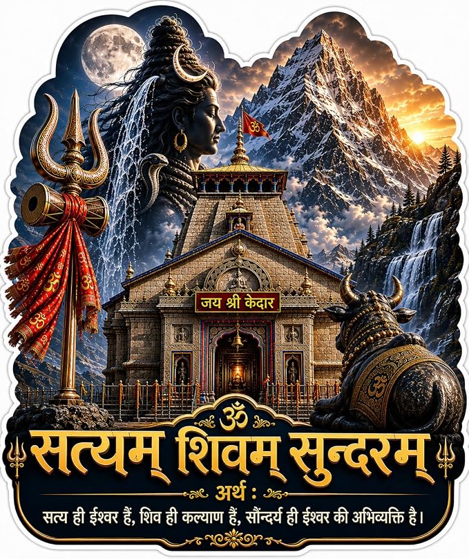 Kedarnath Sticker featuring Lord Shiva with sacred temple and Himalayan peaks